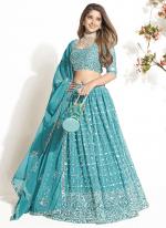 Georgette Aqua Blue  Festival Wear Sequence Work Lehenga Choli